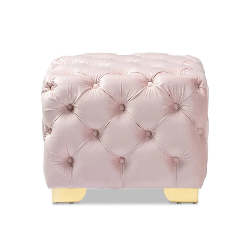 Repose-pieds glamour en velours – Siège simple - Bourgogne / Rose / Beige / Bleu / Gris