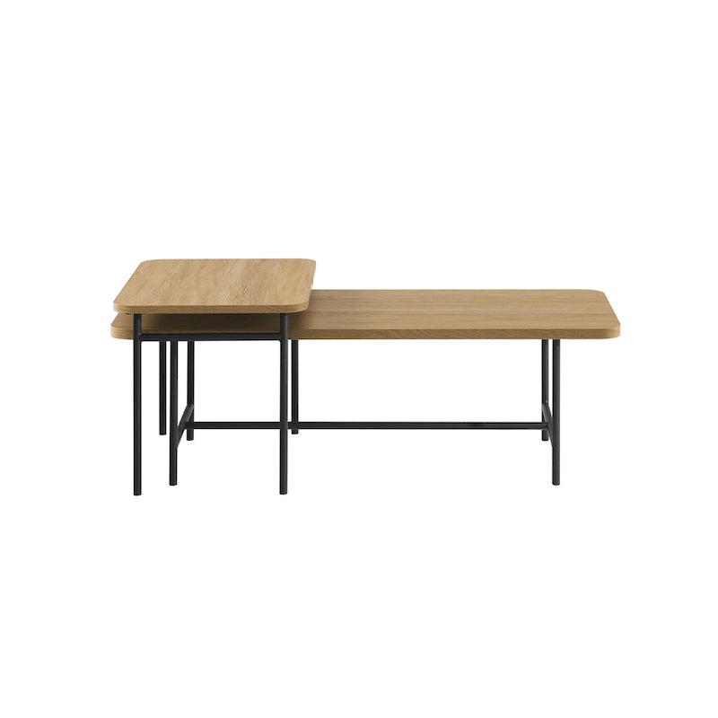 Tables basses gigognes en noyer foncé/doré et chêne côtier/noir, 2 pièces