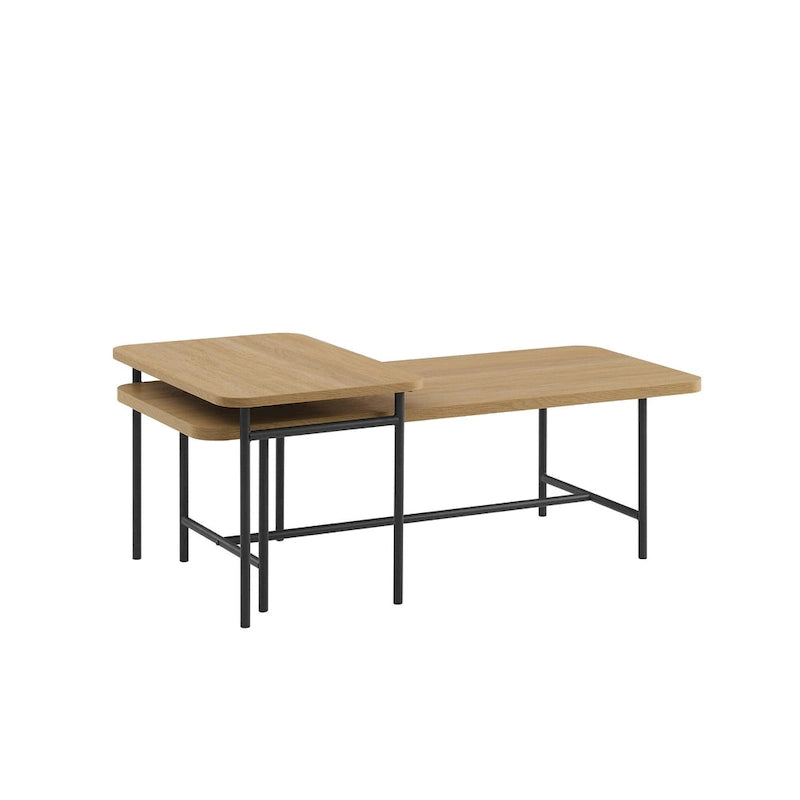 Tables basses gigognes en noyer foncé/doré et chêne côtier/noir, 2 pièces
