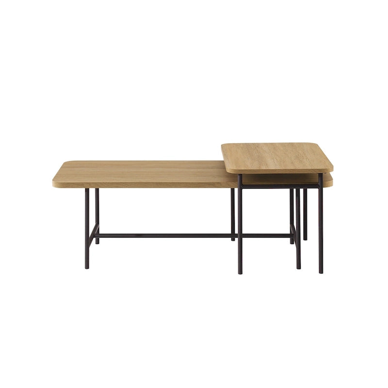 Tables basses gigognes en noyer foncé/doré et chêne côtier/noir, 2 pièces
