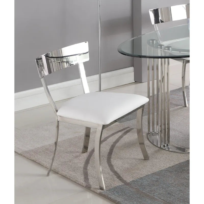 Chaise de salle à manger en similicuir, dossier incurvé, blanc/gris, lot de 2