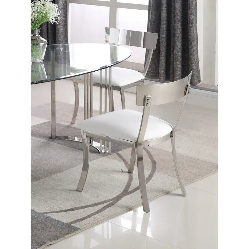 Chaise de salle à manger en similicuir, dossier incurvé, blanc/gris, lot de 2