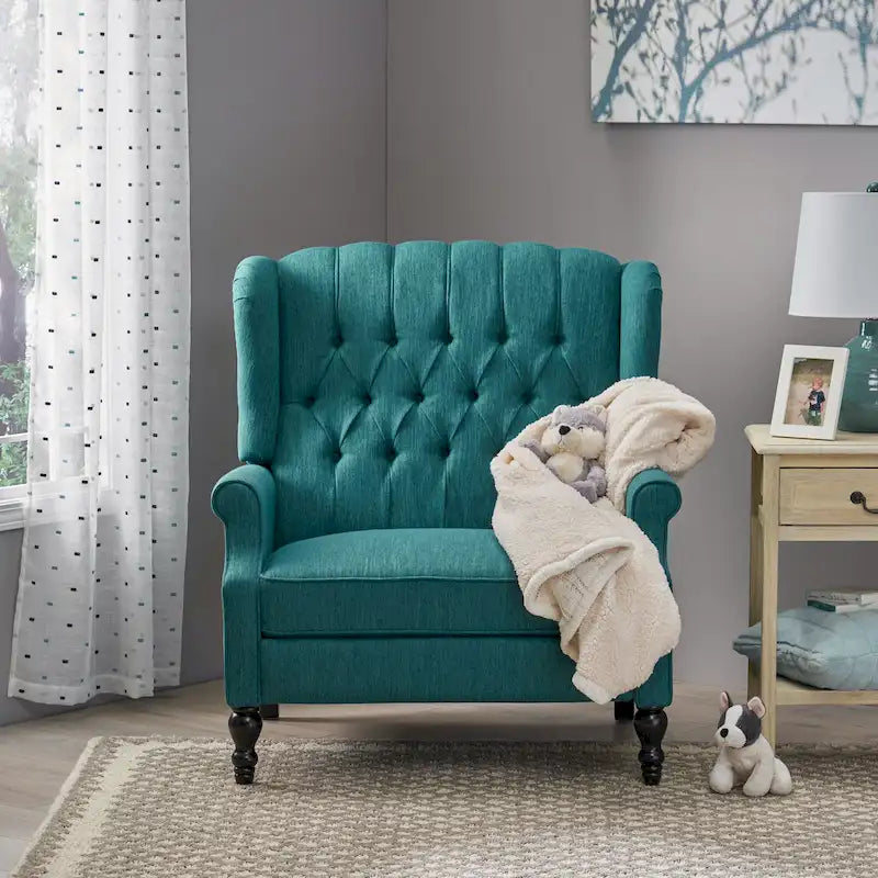 Fauteuil inclinable à dossier capitonné | Coussin en tissu et pieds marron foncé | 1 place