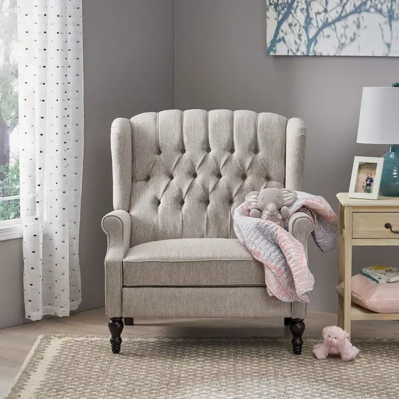 Fauteuil inclinable à dossier capitonné | Coussin en tissu et pieds marron foncé | 1 place
