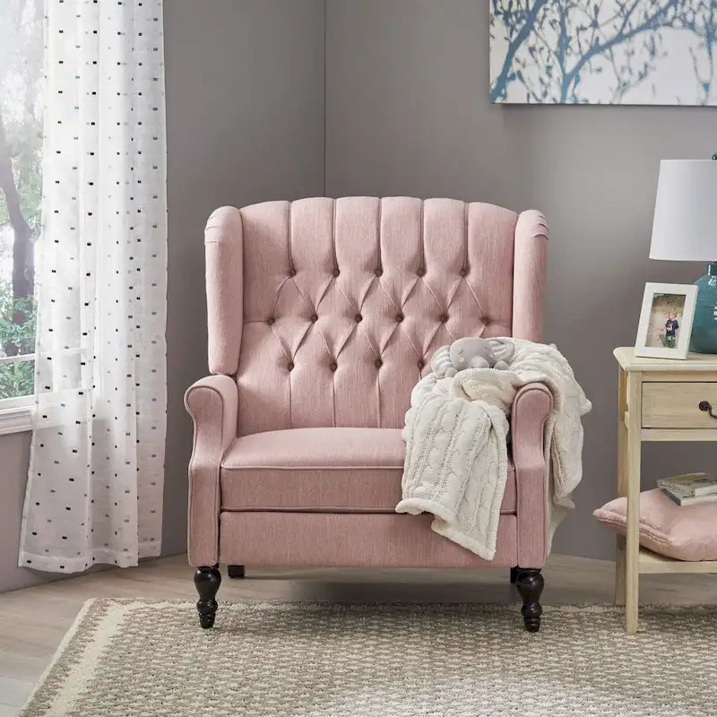 Fauteuil inclinable à dossier capitonné | Coussin en tissu et pieds marron foncé | 1 place