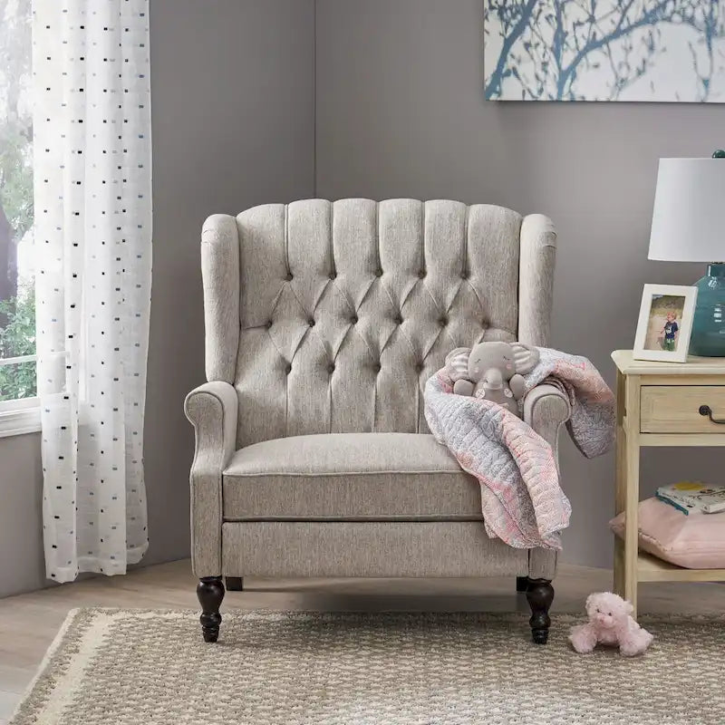 Fauteuil inclinable à dossier capitonné | Coussin en tissu et pieds marron foncé | 1 place