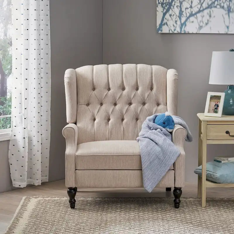 Fauteuil inclinable à dossier capitonné | Coussin en tissu et pieds marron foncé | 1 place