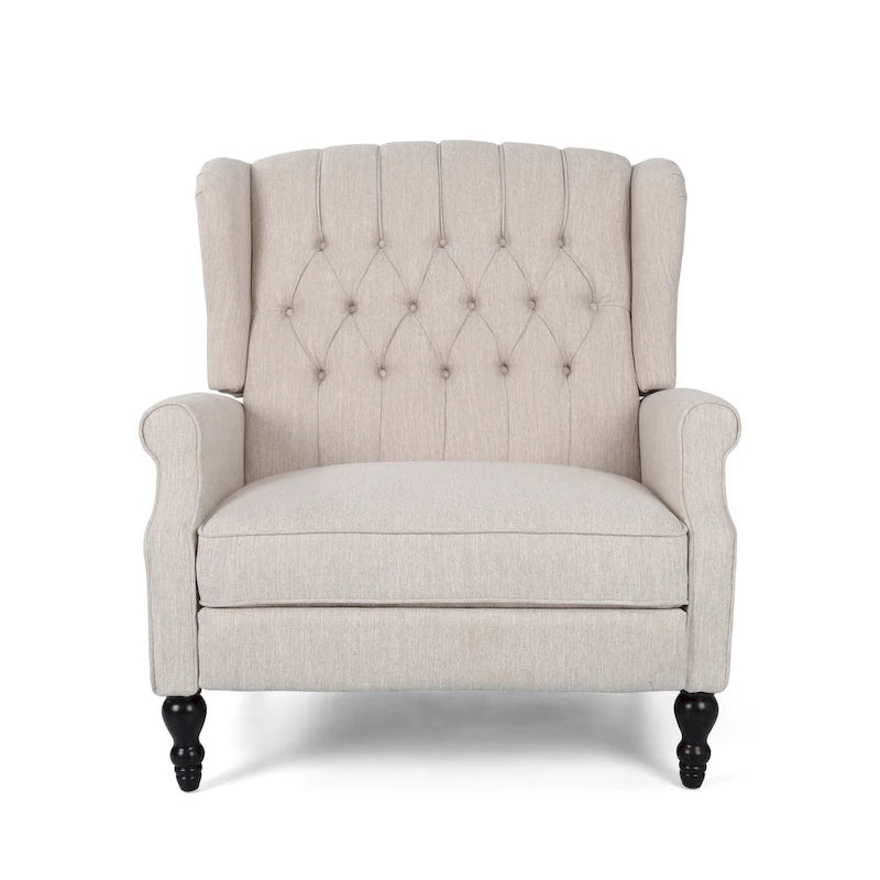 Fauteuil inclinable à dossier capitonné | Coussin en tissu et pieds marron foncé | 1 place