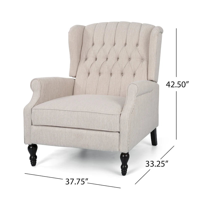Fauteuil inclinable à dossier capitonné | Coussin en tissu et pieds marron foncé | 1 place
