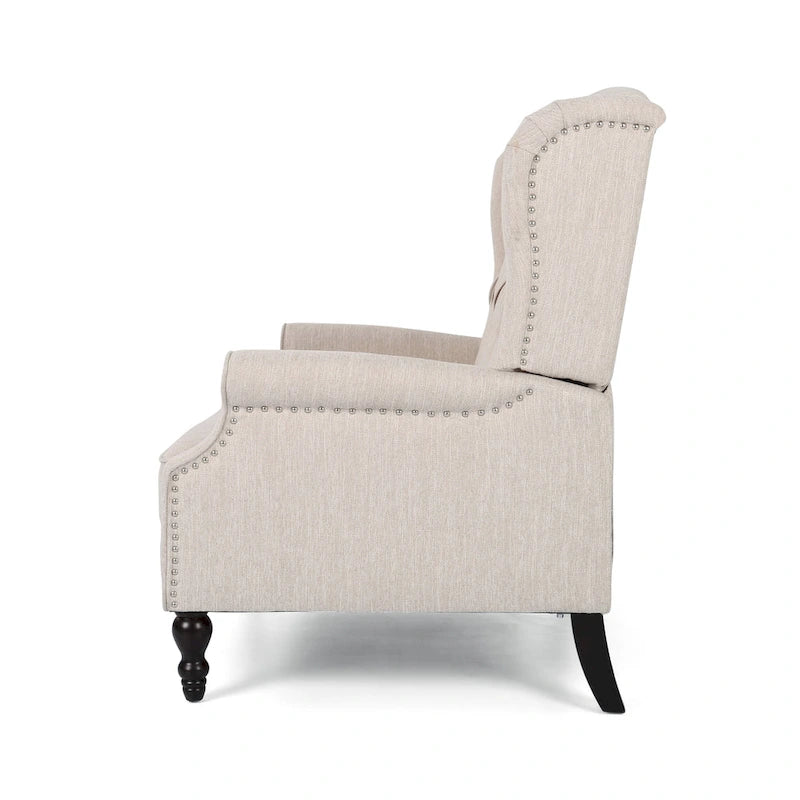 Fauteuil inclinable à dossier capitonné | Coussin en tissu et pieds marron foncé | 1 place