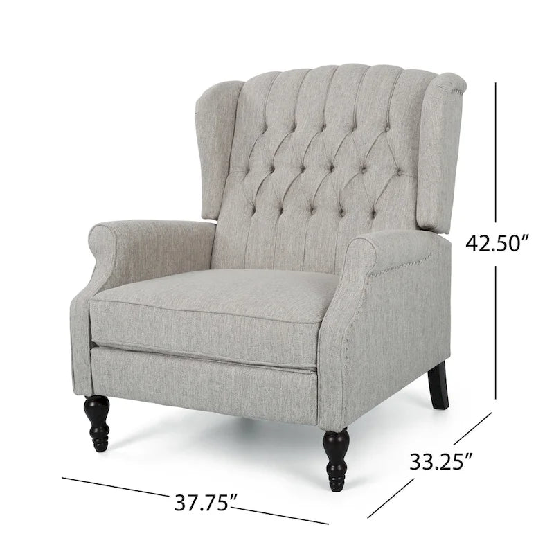 Fauteuil inclinable à dossier capitonné | Coussin en tissu et pieds marron foncé | 1 place