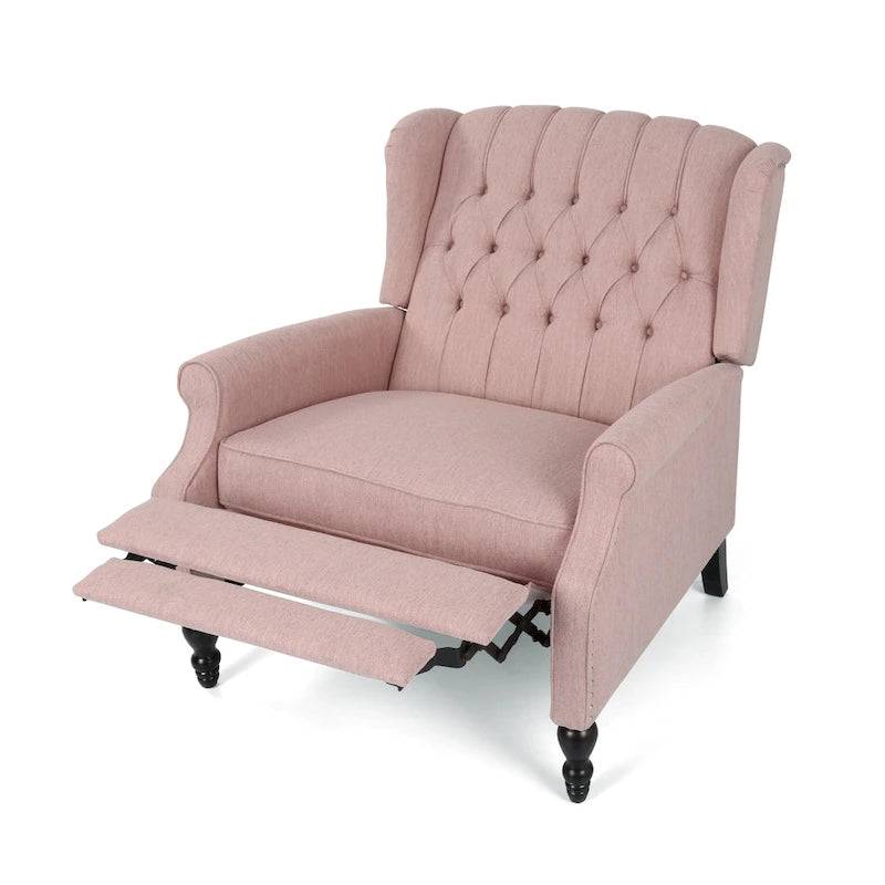 Fauteuil inclinable à dossier capitonné | Coussin en tissu et pieds marron foncé | 1 place