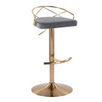 Tabouret de bar pivotant et réglable, velours/similicuir, doré/chromé, lot de 2