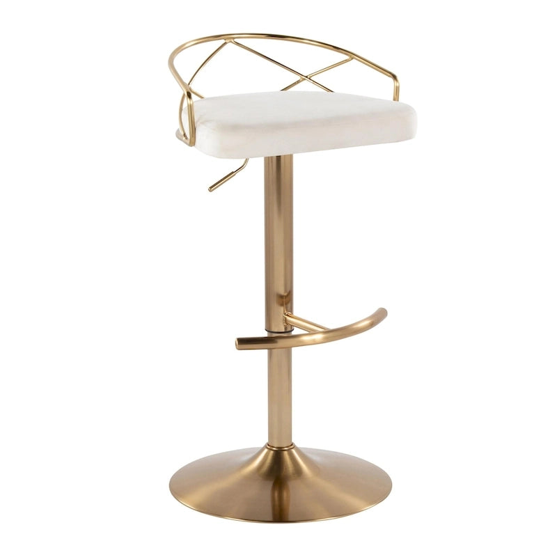 Tabouret de bar pivotant et réglable, velours/similicuir, doré/chromé, lot de 2