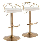 Tabouret de bar pivotant et réglable, velours/similicuir, doré/chromé, lot de 2