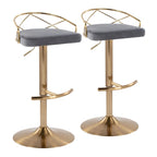 Tabouret de bar pivotant et réglable, velours/similicuir, doré/chromé, lot de 2