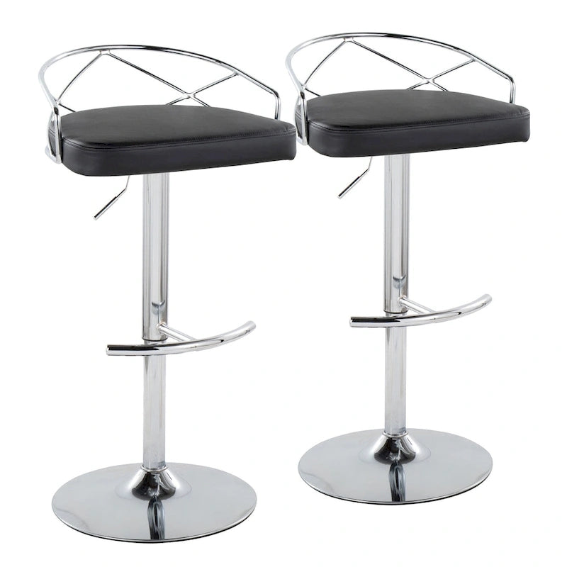 Tabouret de bar pivotant et réglable, velours/similicuir, doré/chromé, lot de 2