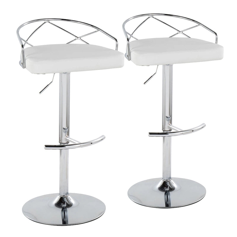 Tabouret de bar pivotant et réglable, velours/similicuir, doré/chromé, lot de 2
