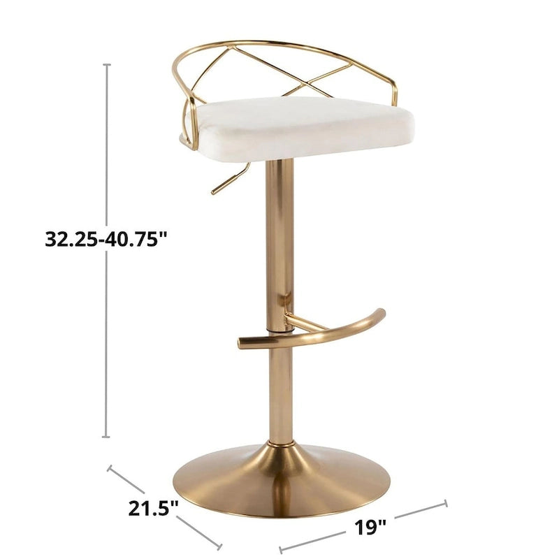 Tabouret de bar pivotant et réglable, velours/similicuir, doré/chromé, lot de 2