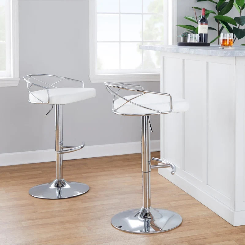 Tabouret de bar pivotant et réglable, velours/similicuir, doré/chromé, lot de 2