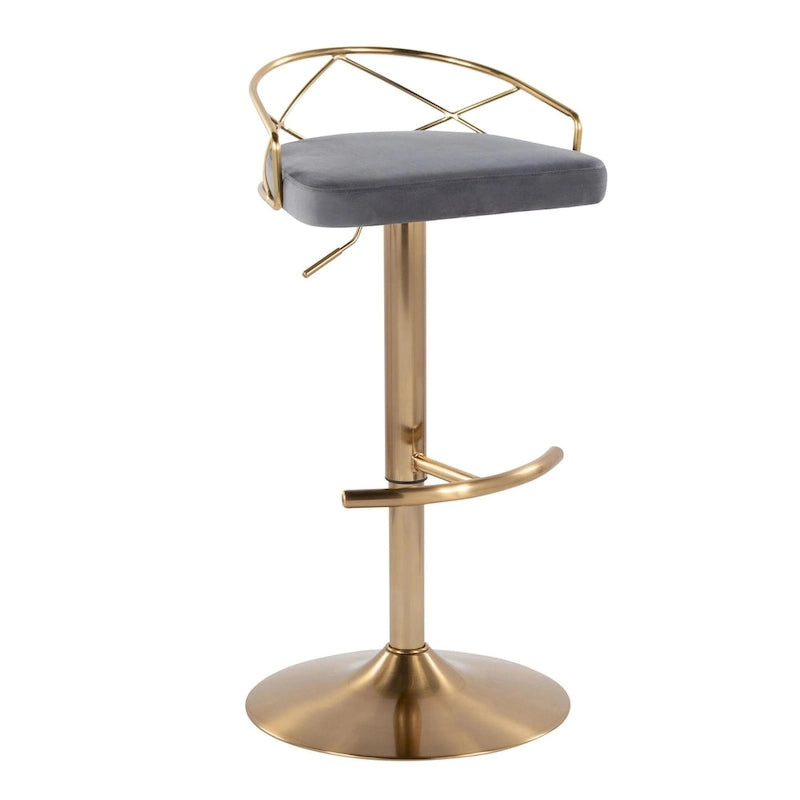 Tabouret de bar pivotant et réglable, velours/similicuir, doré/chromé, lot de 2