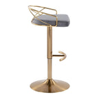 Tabouret de bar pivotant et réglable, velours/similicuir, doré/chromé, lot de 2