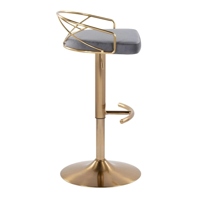 Tabouret de bar pivotant et réglable, velours/similicuir, doré/chromé, lot de 2