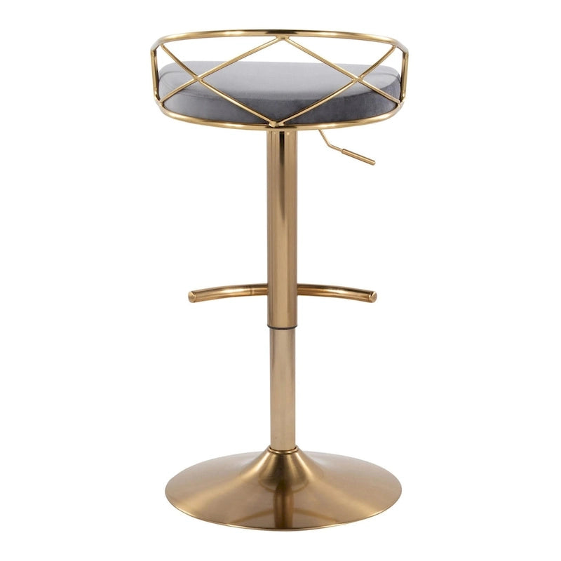 Tabouret de bar pivotant et réglable, velours/similicuir, doré/chromé, lot de 2