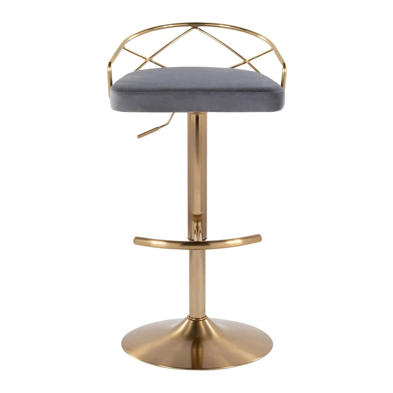 Tabouret de bar pivotant et réglable, velours/similicuir, doré/chromé, lot de 2