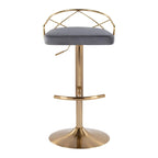 Tabouret de bar pivotant et réglable, velours/similicuir, doré/chromé, lot de 2