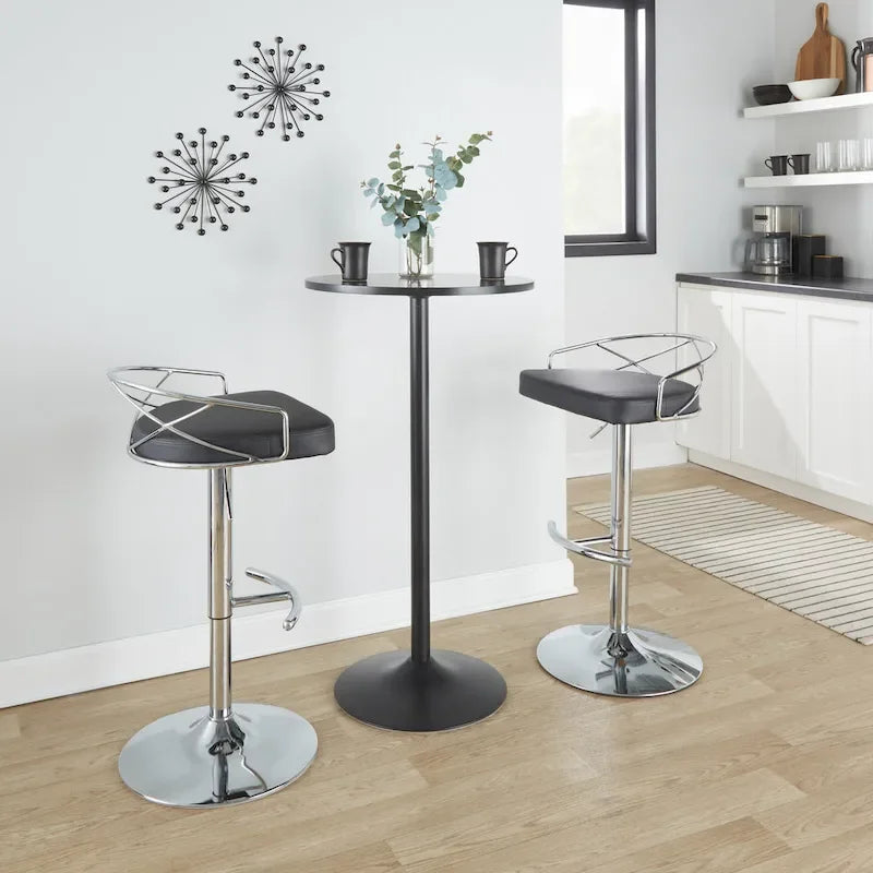 Tabouret de bar pivotant et réglable, velours/similicuir, doré/chromé, lot de 2