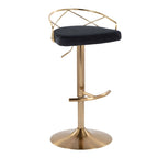 Tabouret de bar pivotant et réglable, velours/similicuir, doré/chromé, lot de 2