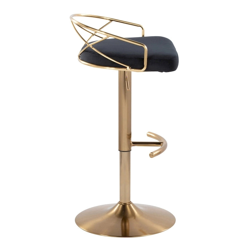 Tabouret de bar pivotant et réglable, velours/similicuir, doré/chromé, lot de 2