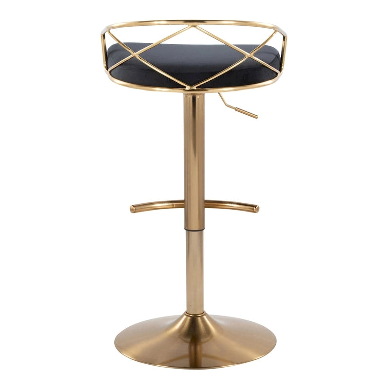 Tabouret de bar pivotant et réglable, velours/similicuir, doré/chromé, lot de 2