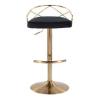 Tabouret de bar pivotant et réglable, velours/similicuir, doré/chromé, lot de 2