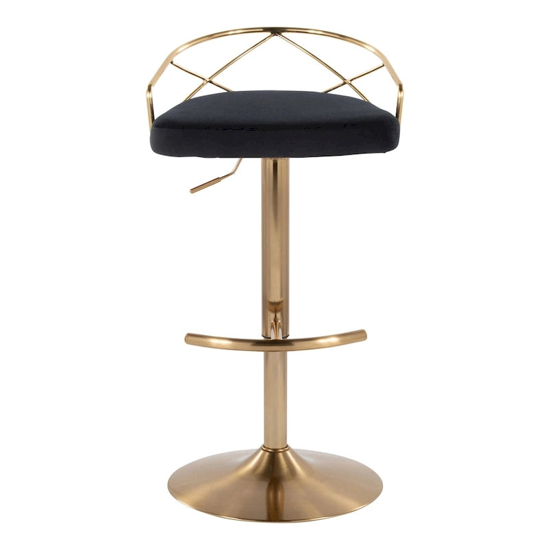 Tabouret de bar pivotant et réglable, velours/similicuir, doré/chromé, lot de 2