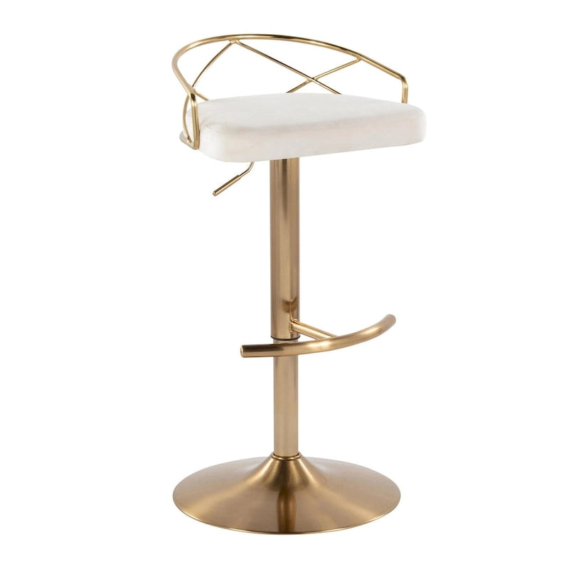 Tabouret de bar pivotant et réglable, velours/similicuir, doré/chromé, lot de 2