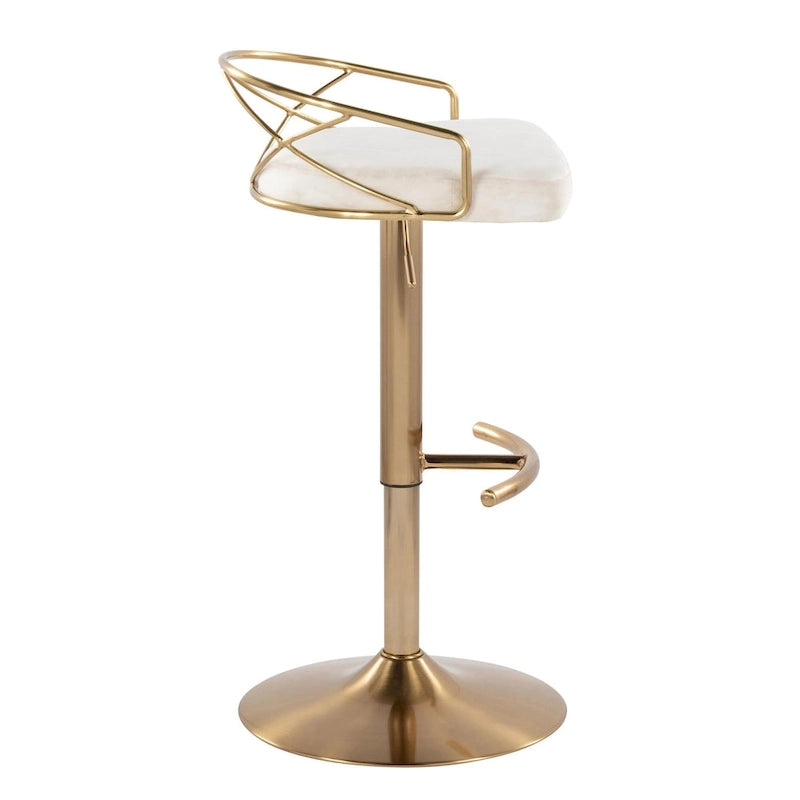 Tabouret de bar pivotant et réglable, velours/similicuir, doré/chromé, lot de 2