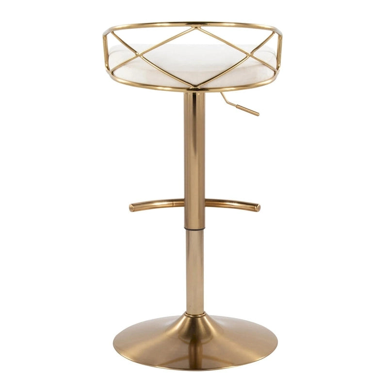 Tabouret de bar pivotant et réglable, velours/similicuir, doré/chromé, lot de 2