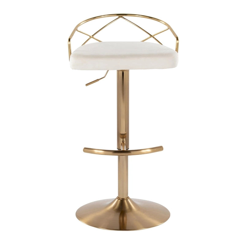 Tabouret de bar pivotant et réglable, velours/similicuir, doré/chromé, lot de 2