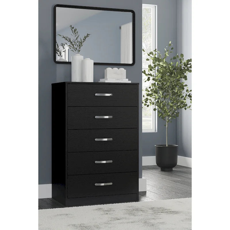 Commode en bois 5 tiroirs noir/blanc, simple