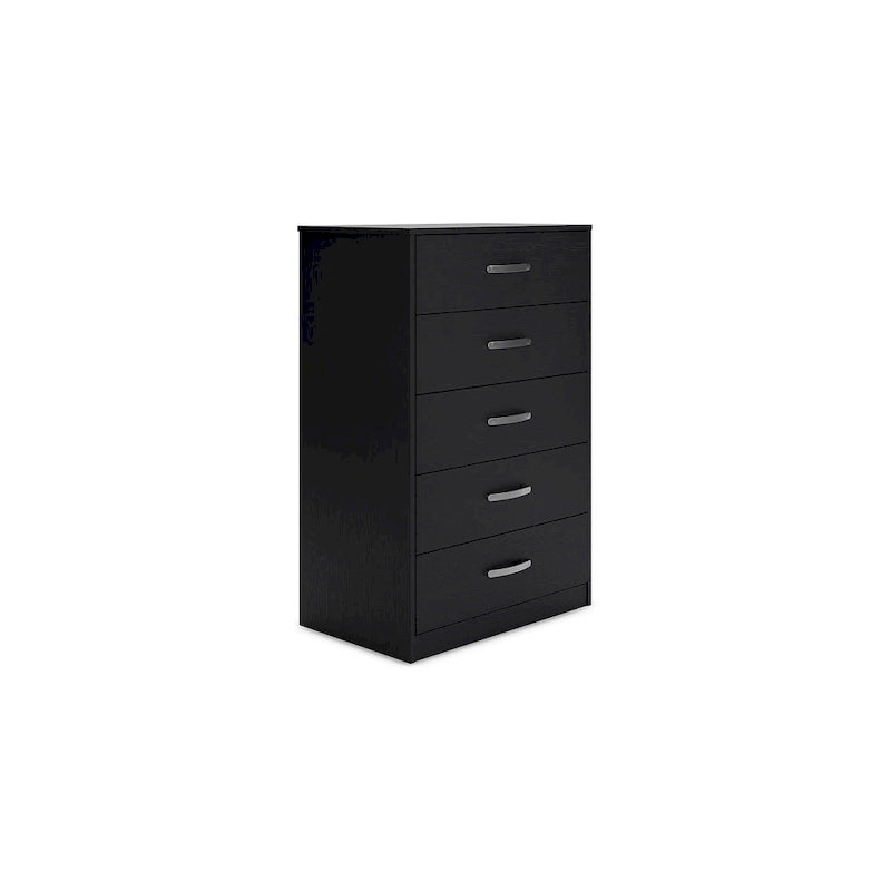 Commode en bois 5 tiroirs noir/blanc, simple