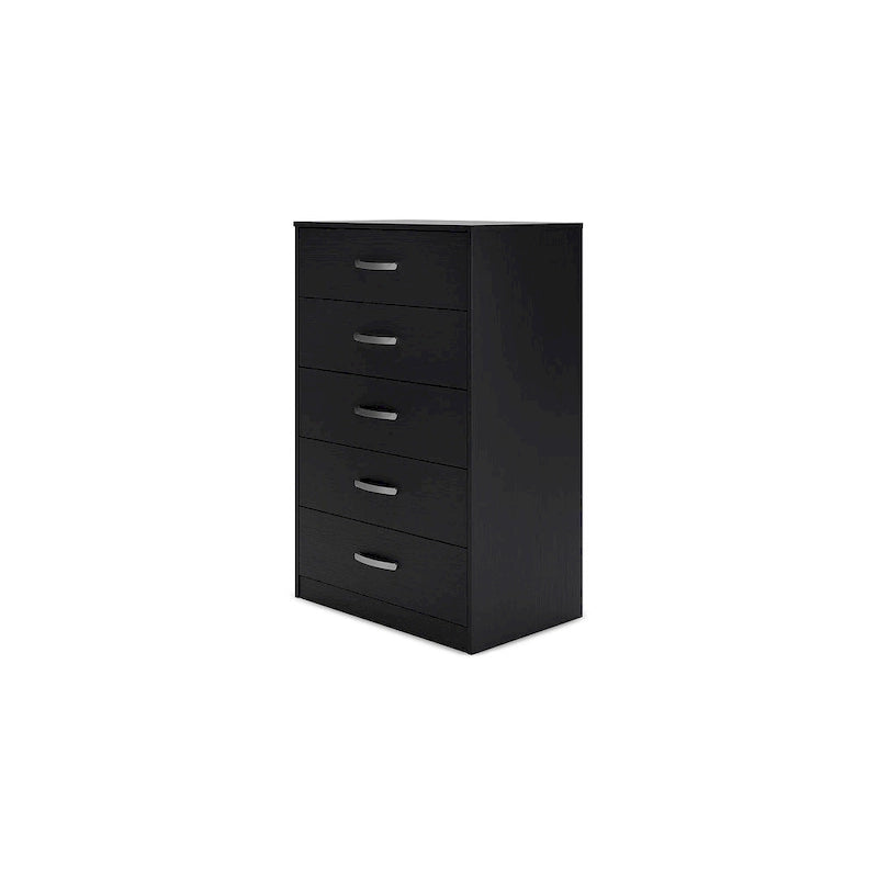 Commode en bois 5 tiroirs noir/blanc, simple