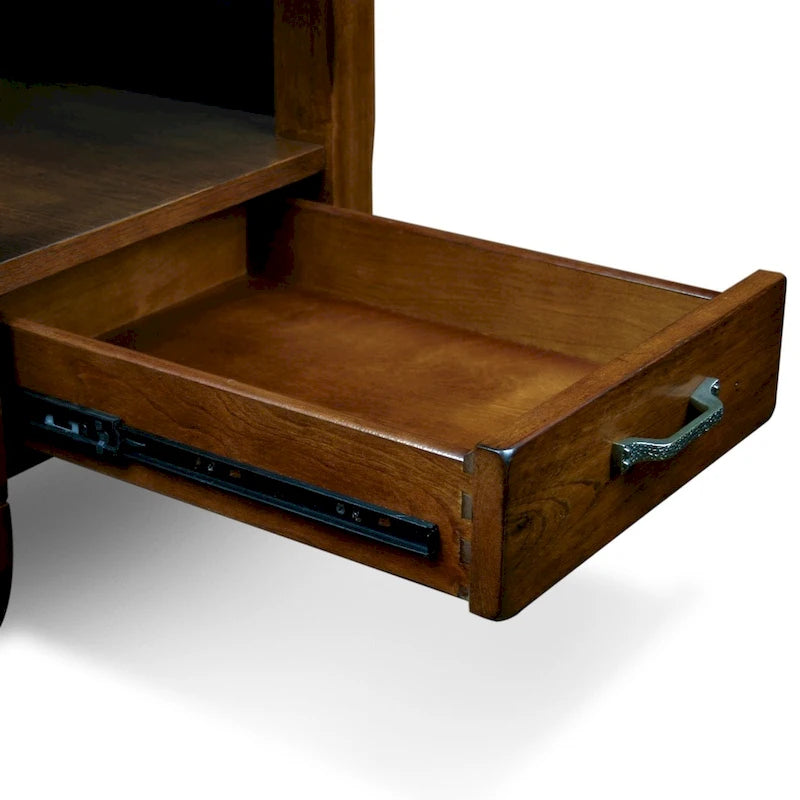 Table d'appoint en chêne avec tiroir et étagère
