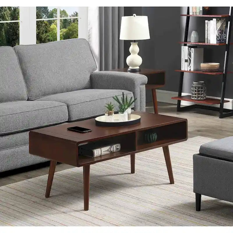 Table basse Espresso style mid-century avec étagère ouverte, 1 pièce