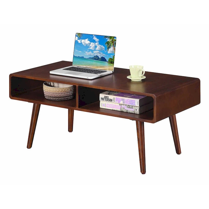 Table basse Espresso style mid-century avec étagère ouverte, 1 pièce