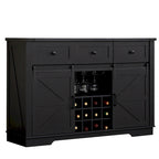 Buffet de style campagnard noir et blanc avec porte coulissante de style grange, 54 po, assemblage par 1 personne