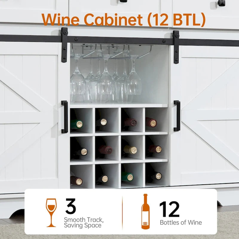 Buffet de style campagnard noir et blanc avec porte coulissante de style grange, 54 po, assemblage par 1 personne