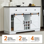 Buffet de style campagnard noir et blanc avec porte coulissante de style grange, 54 po, assemblage par 1 personne