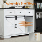 Buffet de style campagnard noir et blanc avec porte coulissante de style grange, 54 po, assemblage par 1 personne